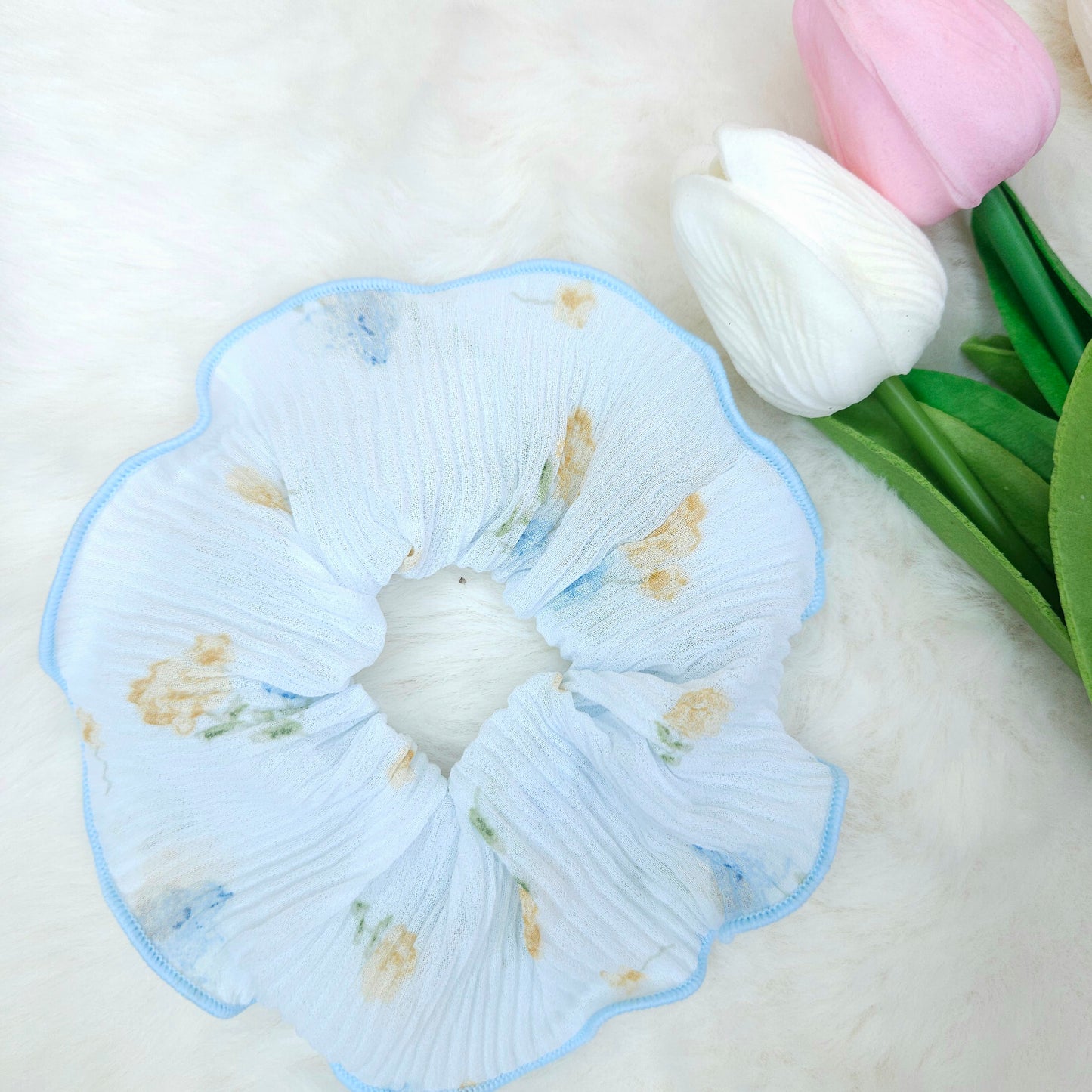 Pastel Bloom Ruffle Scrunchie