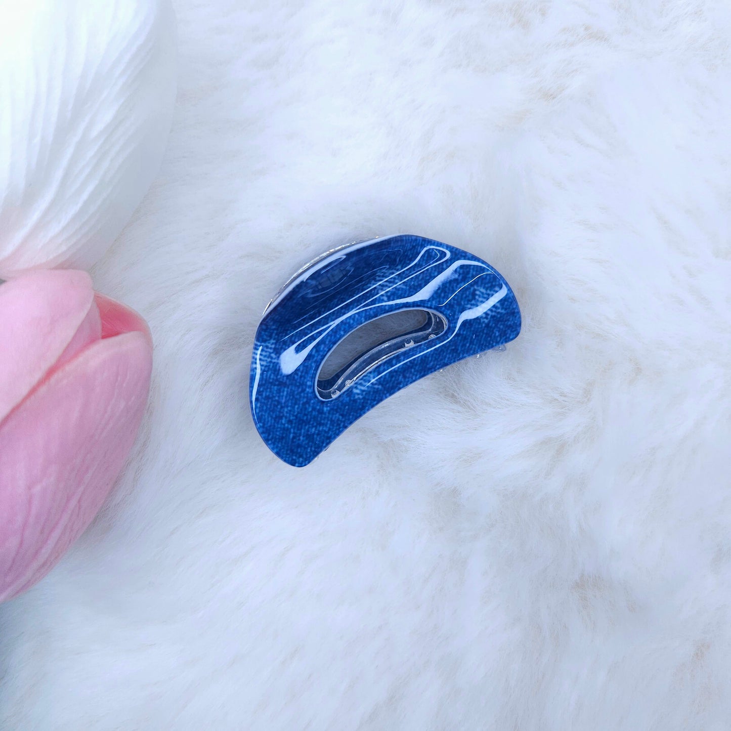 Denim Crescent Hair Claw