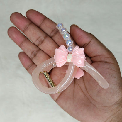 Pearl Bow Charm Loop Hair Claw