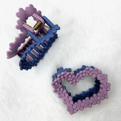 Purple and blue hair clip set on a white background