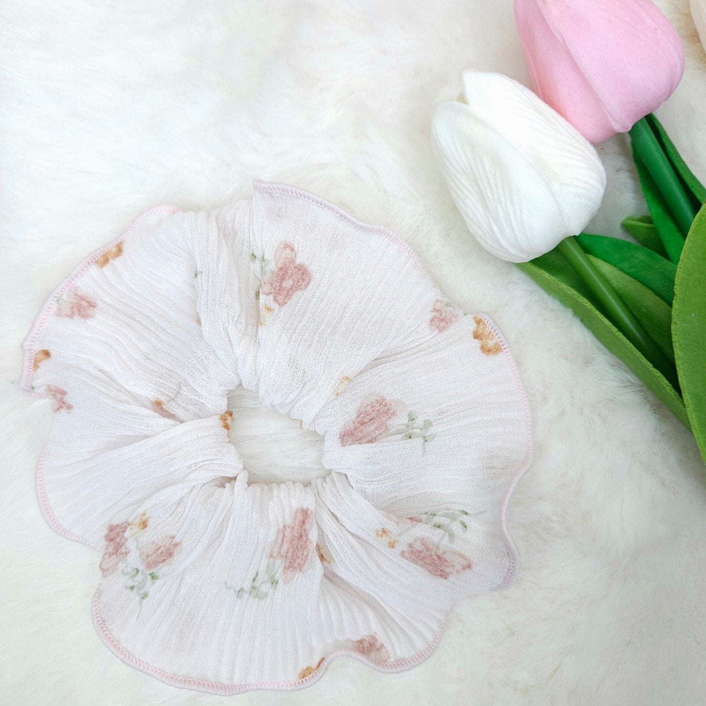 Pastel Bloom Ruffle Scrunchie