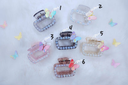 Fairy Butterfly Pearls Rectangle Hair Claw