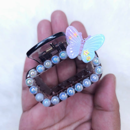 Fairy Butterfly Pearls Rectangle Hair Claw