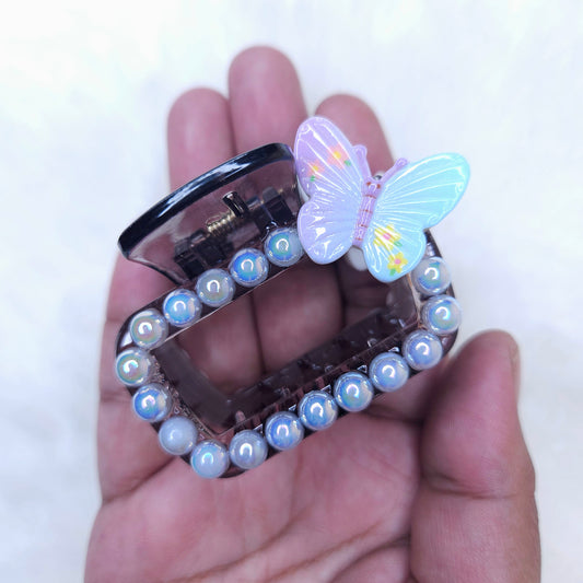 Fairy Butterfly Pearls Rectangle Hair Claw