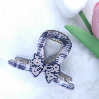 Polka Bow Plaid Hair Claw