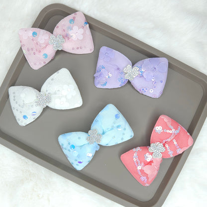 Floral Sequin Bow Hair Clip