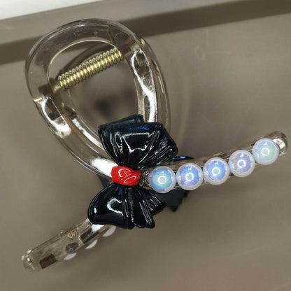 Pearl Bow Charm Loop Hair Claw