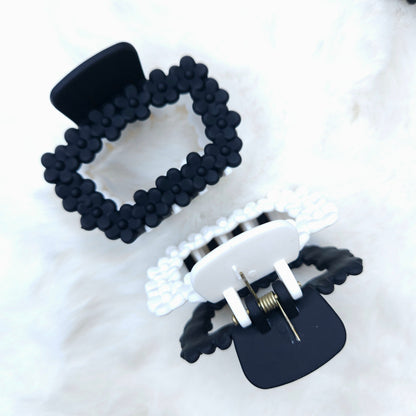 Matte Dual Tone Floral Loop Rectangle Hair Claw