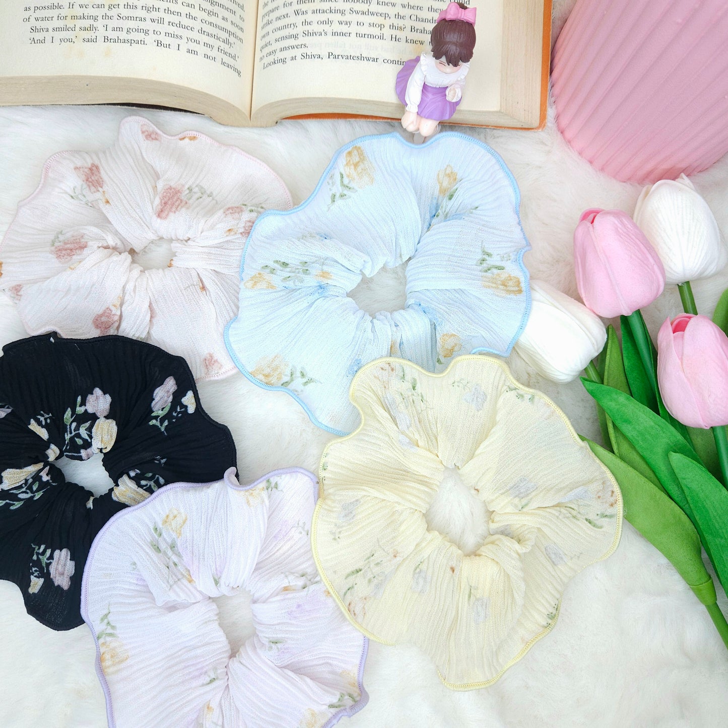 Pastel Bloom Ruffle Scrunchie