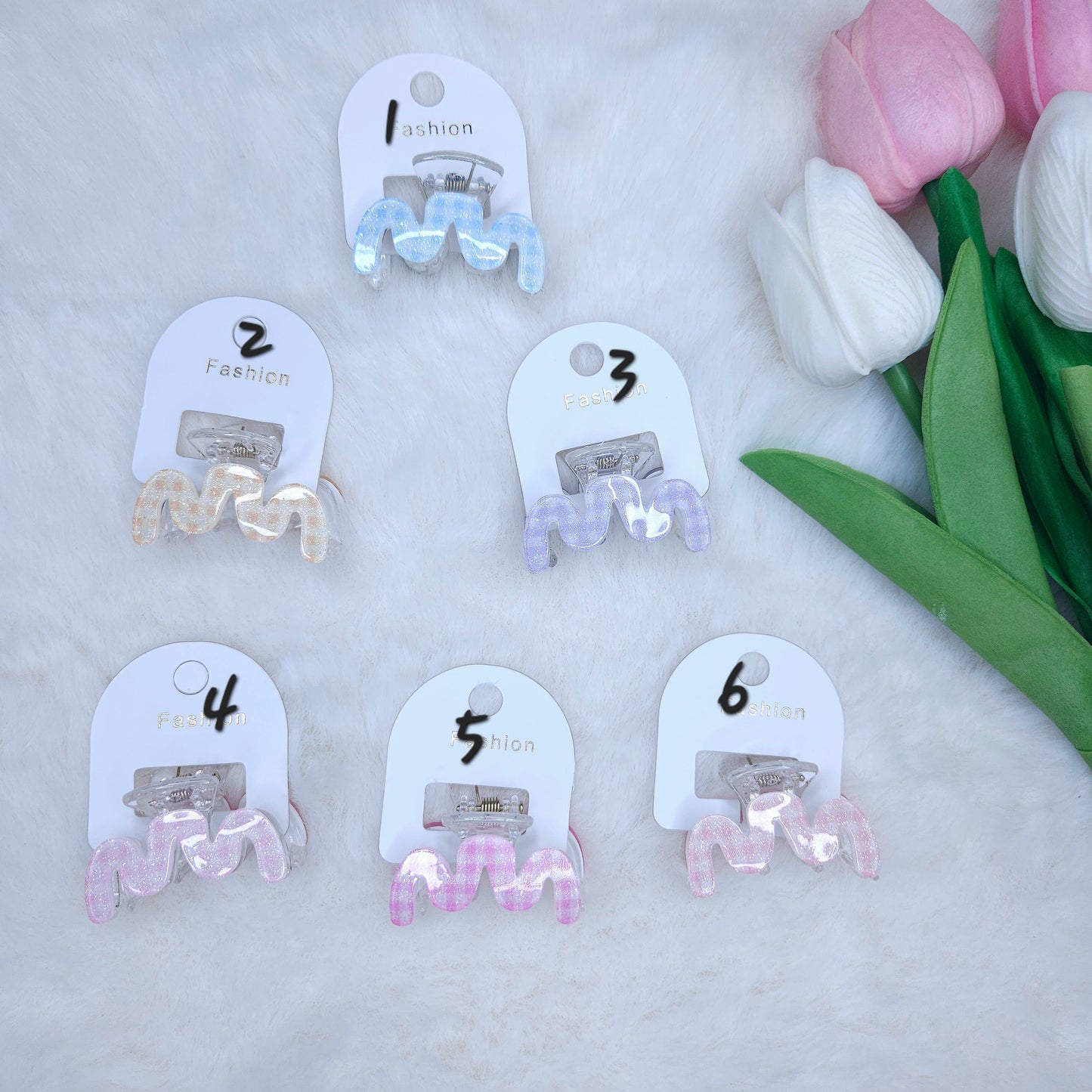 Gingham Glitter Ripple Hair Claw