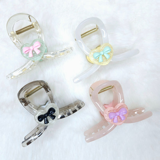 Heart Bow Charm Loop Hair Claw