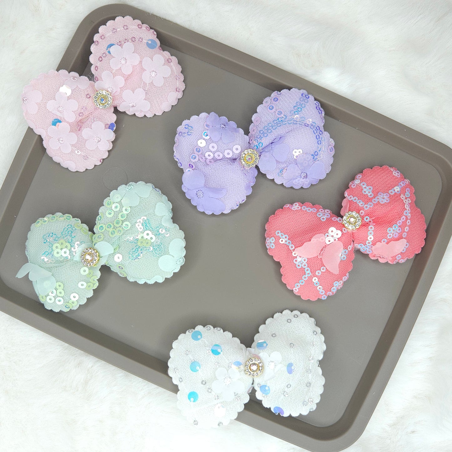 Floral Sequin Sweetheart Bow Hair Clip