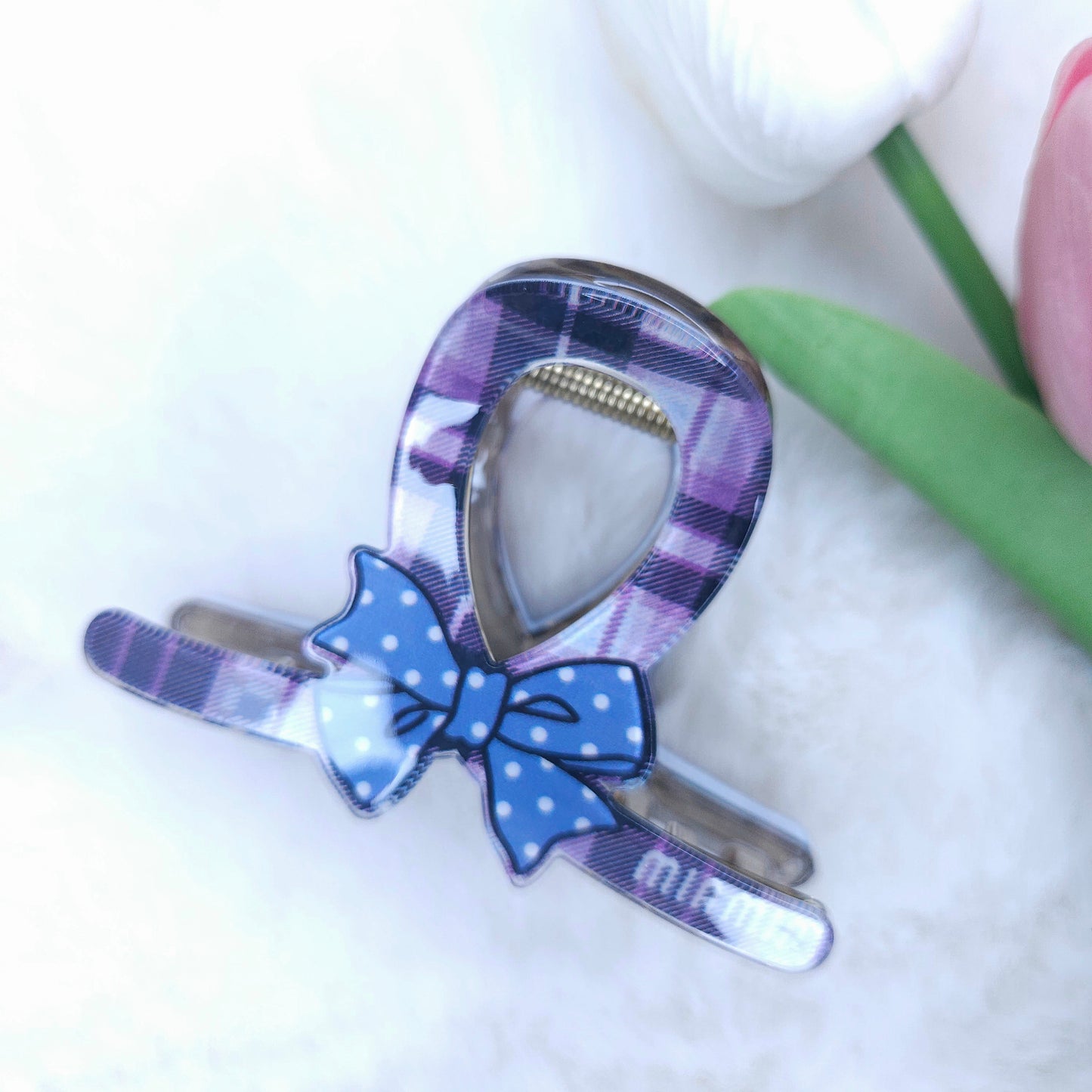 Polka Bow Plaid Hair Claw