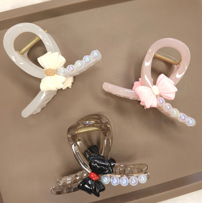Pearl Bow Charm Loop Hair Claw