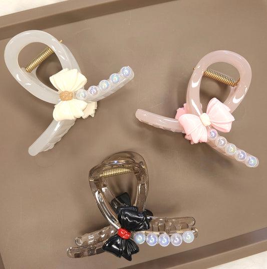 Pearl Bow Charm Loop Hair Claw