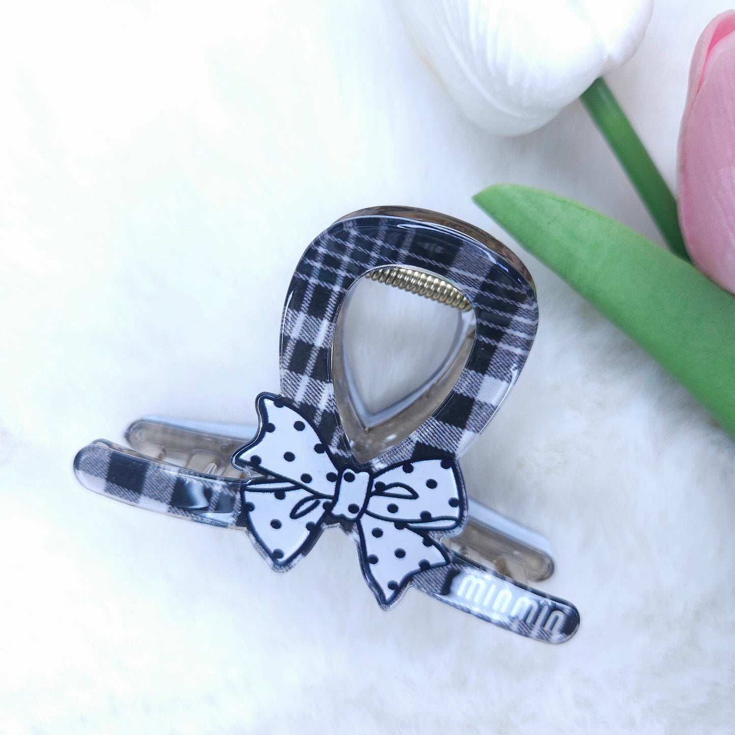 Polka Bow Plaid Hair Claw