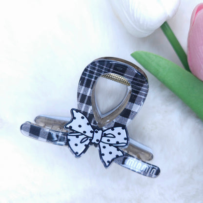Polka Bow Plaid Hair Claw