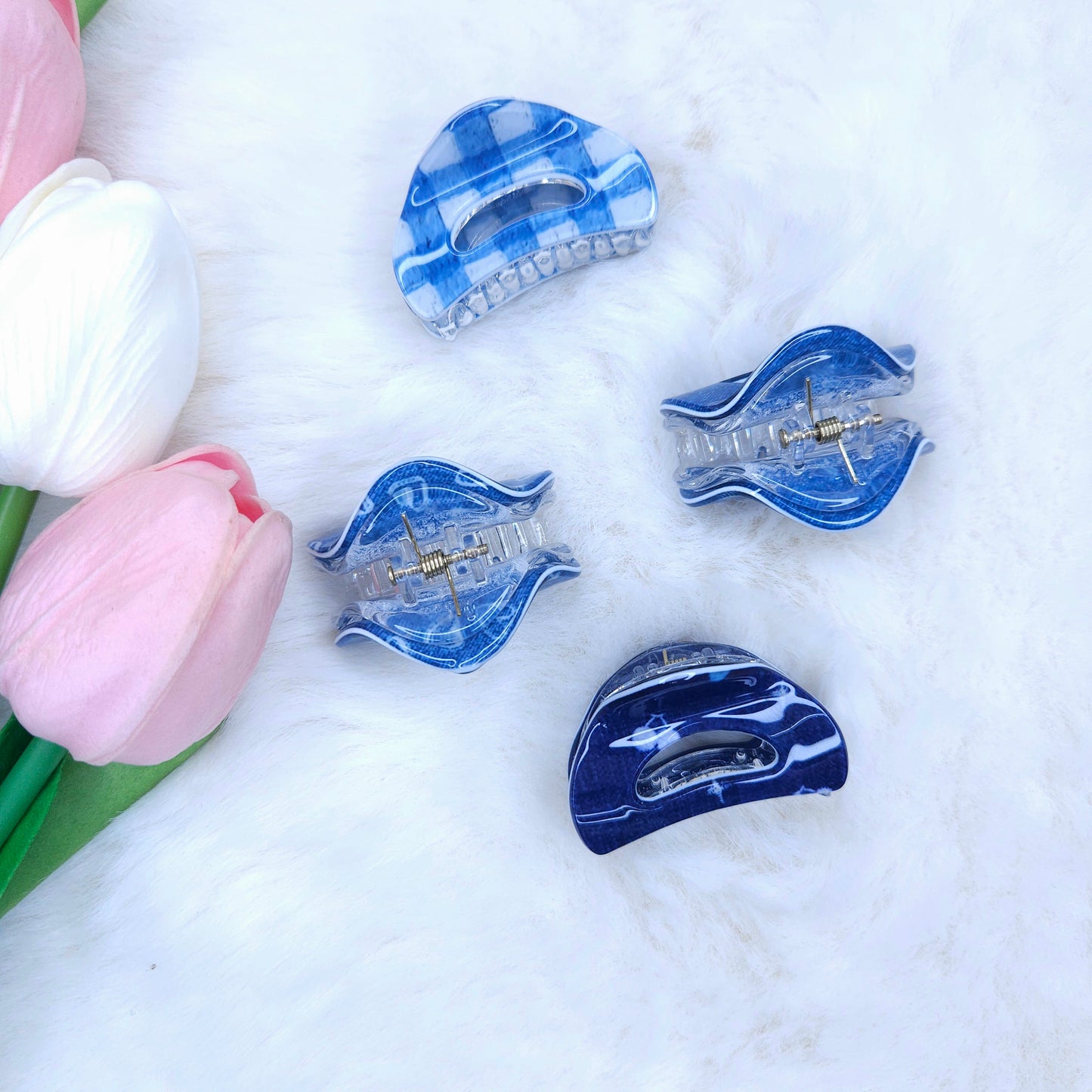 Denim Crescent Hair Claw