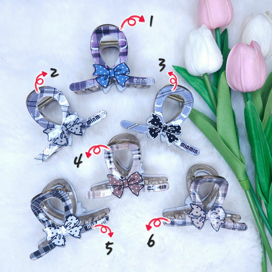 Polka Bow Plaid Hair Claw