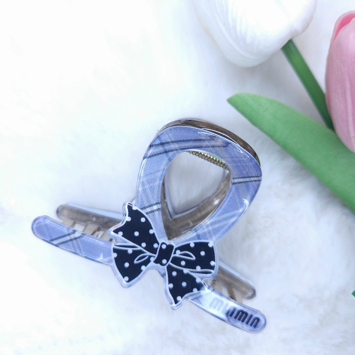 Polka Bow Plaid Hair Claw