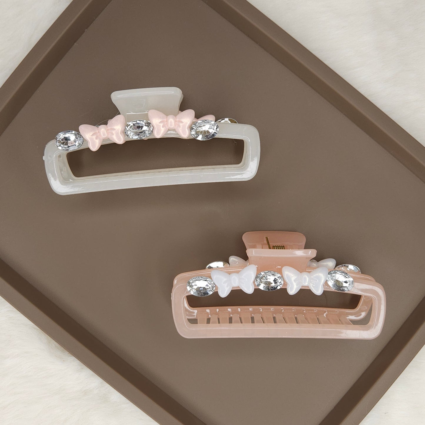 Bow Crystal Rectangle Hair Claw