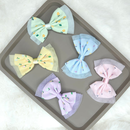 Floral Printed Pastel Hair Bow