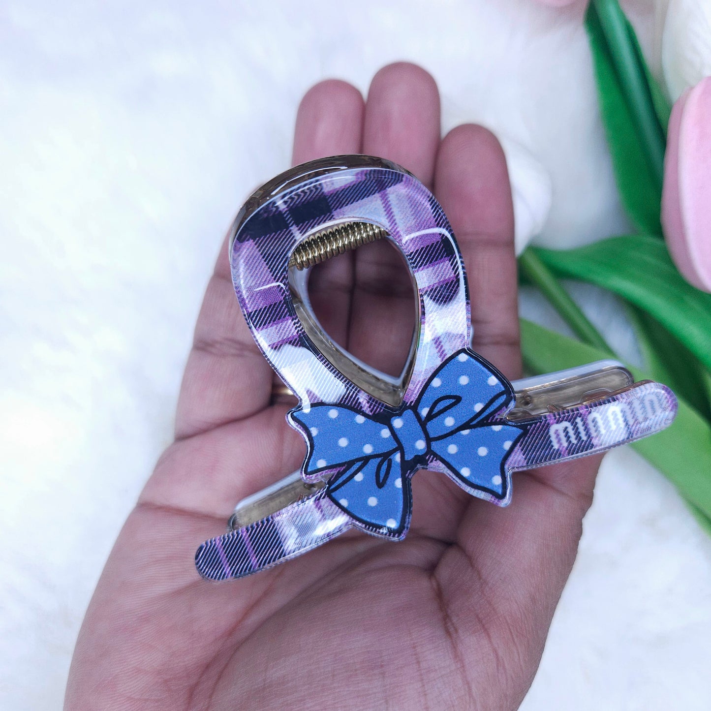 Polka Bow Plaid Hair Claw