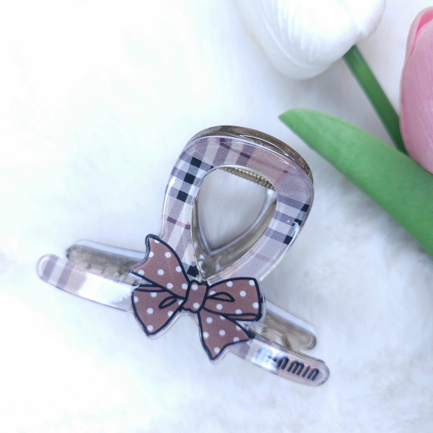 Polka Bow Plaid Hair Claw