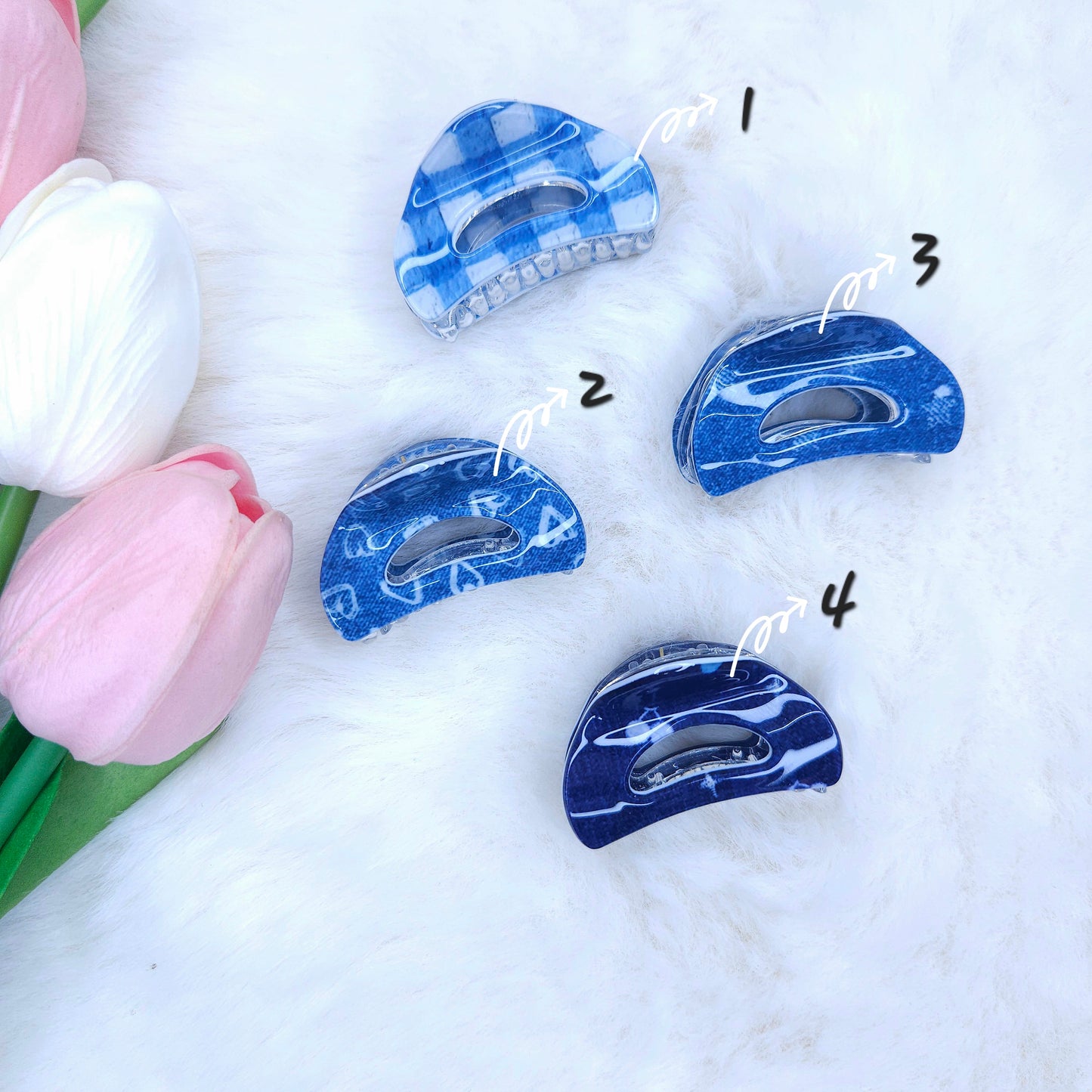 Denim Crescent Hair Claw