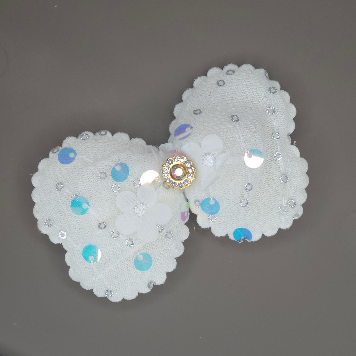 Floral Sequin Sweetheart Bow Hair Clip