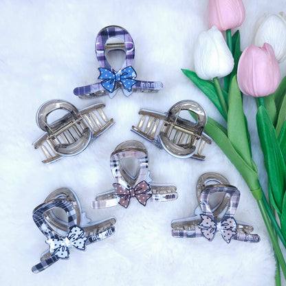 Polka Bow Plaid Hair Claw