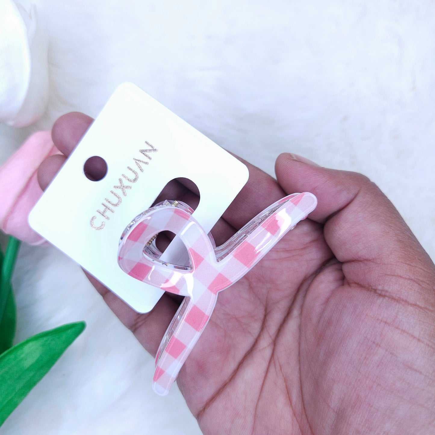 Gingham Charm Loop Hair Claw