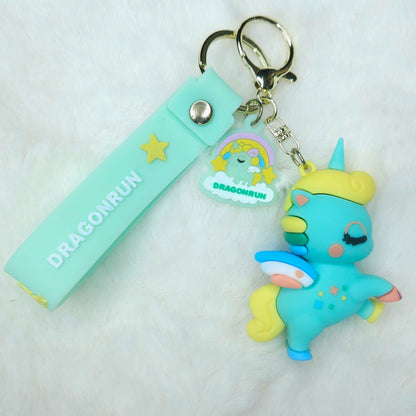 Dragon-like keychain with a light blue strap labeled 'DRAGONRUN' on a white background